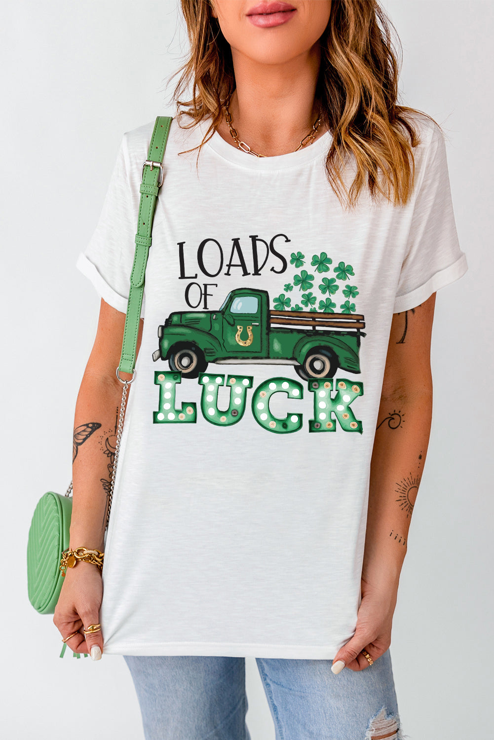 LOADS OF LUCK Graphic Round Neck Tee