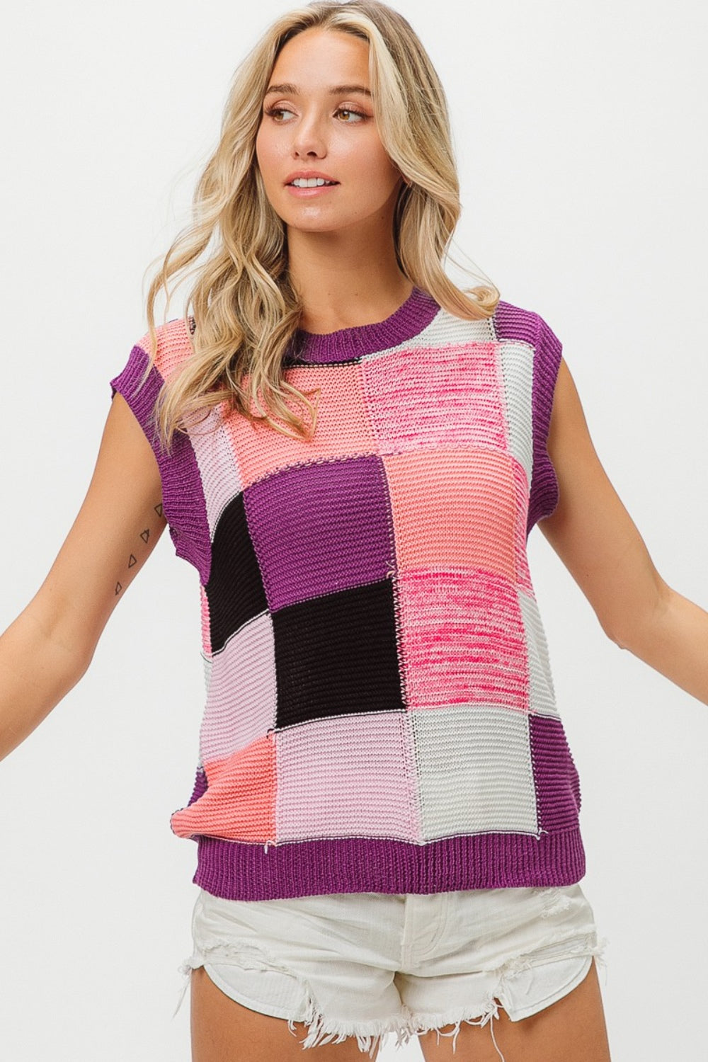 BiBi Purple Combo Color Block Sweater Vest