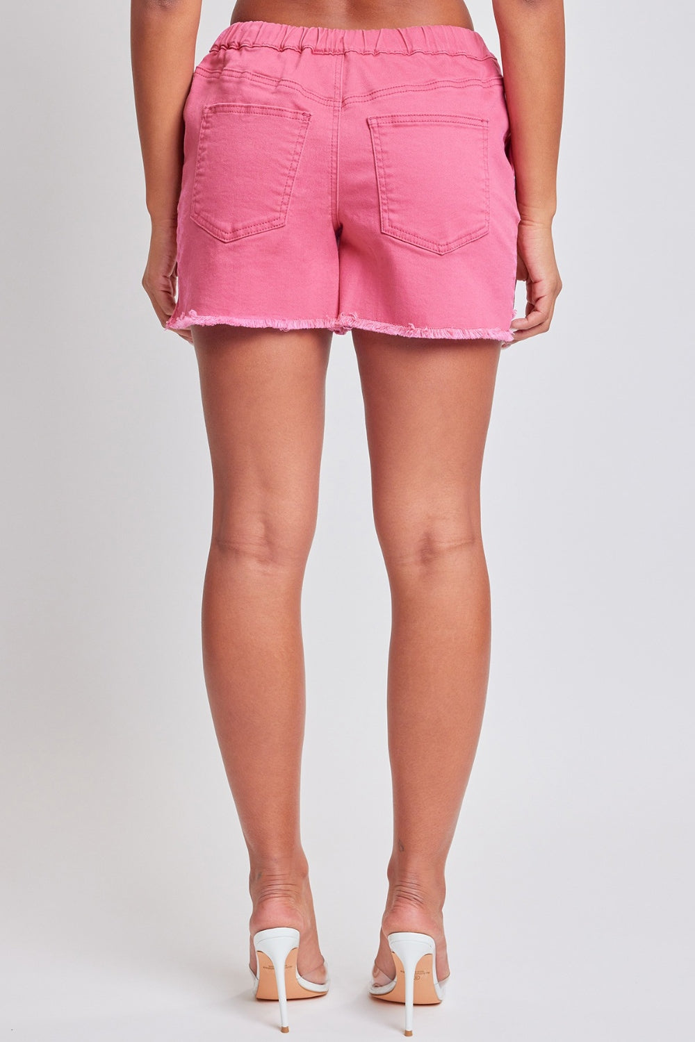YMI Pink Jeanswear Full Size Drawstring Raw Hem Shorts