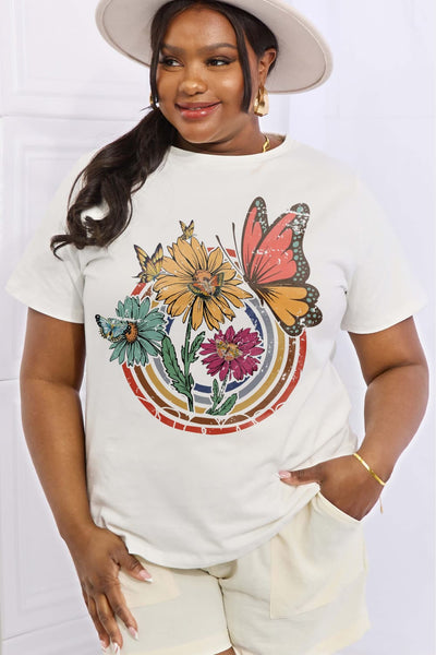 Simply Love Full Size Flower & Butterfly Graphic Cotton Tee