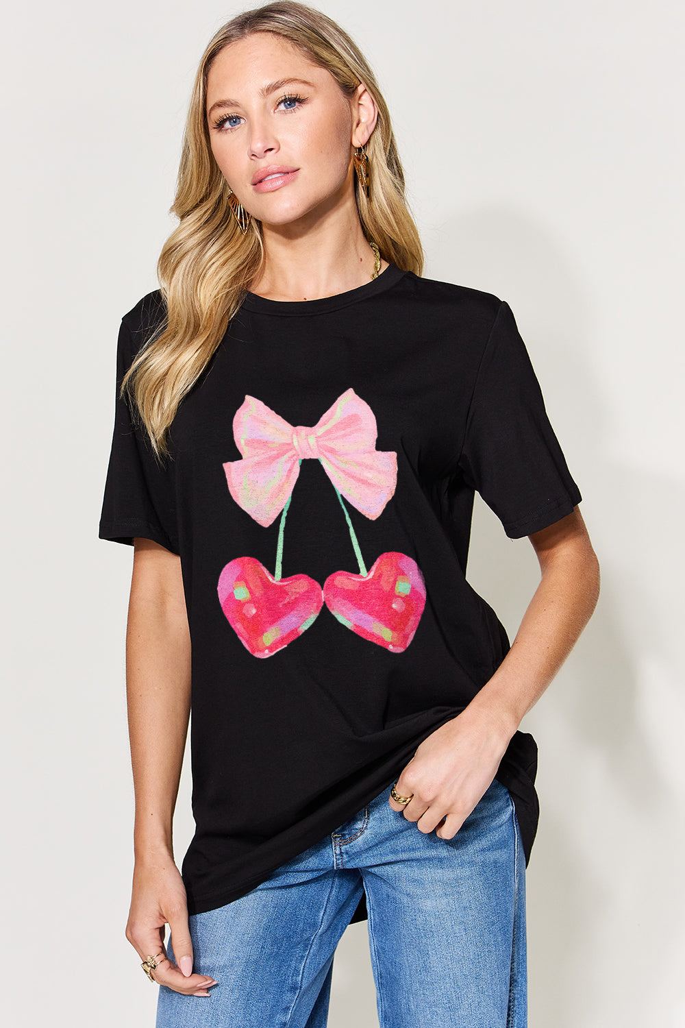 Simply Love Full Size Hearts and Bows Short Sleeve T-Shirt