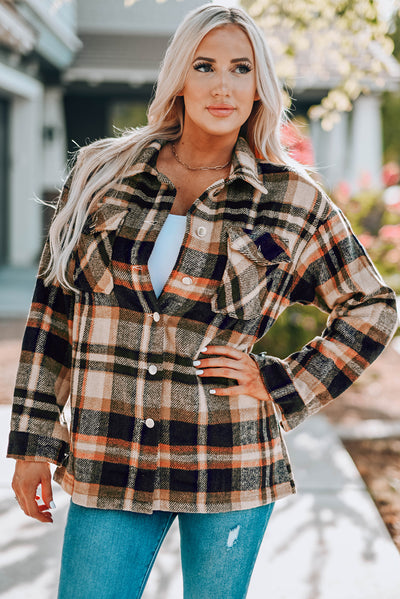 Campfire Plaid Button Front Shirt Jacket with Breast Pockets