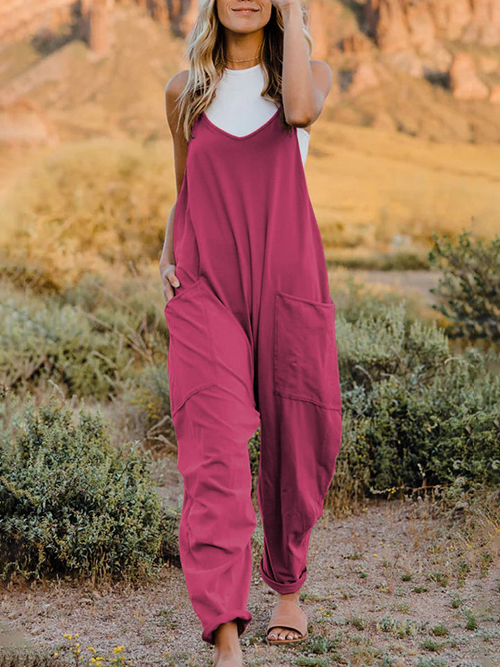 Double Take Full Size Sleeveless V-Neck Pocketed Jumpsuit Texas colors