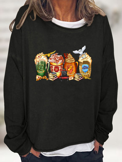 Harry Potter Houses Graphic Round Neck Roll Hem Sweatshirt