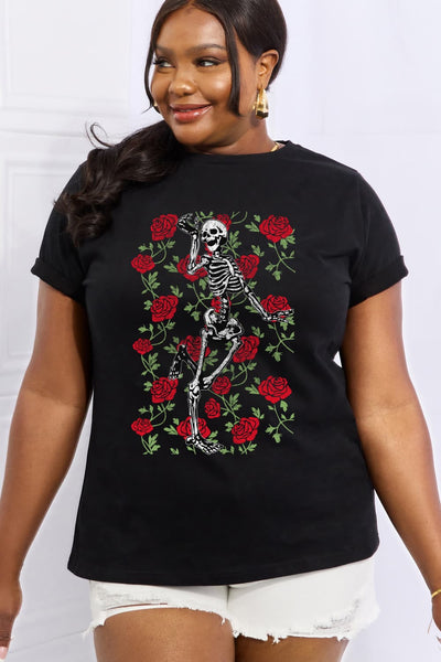Simply Love Full Size Skeleton & Rose Graphic Cotton Tee
