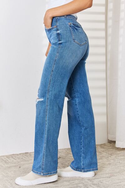 Judy Blue Sabina Full Size High Waist Distressed Straight-Leg Jeans