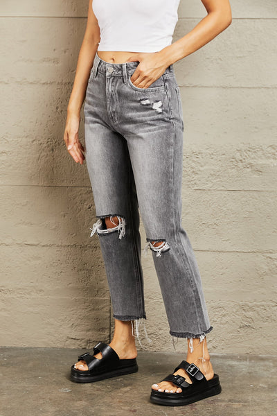 BAYEAS Bailey Stone Wash Distressed Cropped Straight Jeans