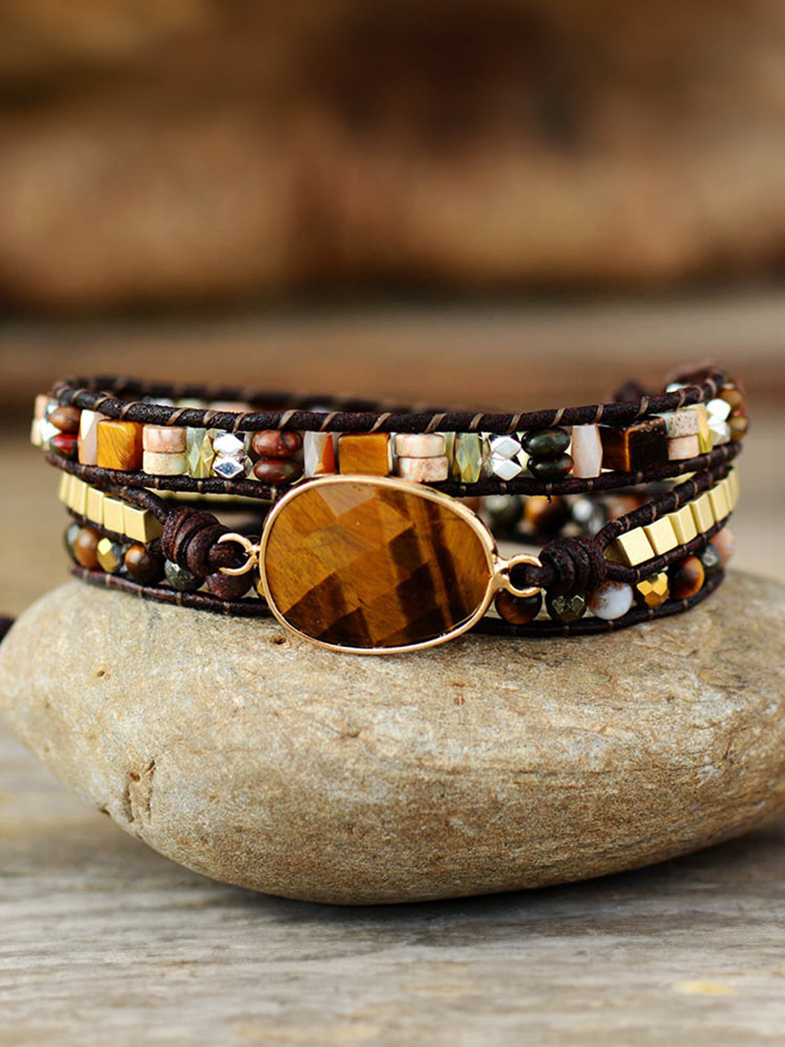 Deep Earth Geometrical Shape Triple-Layer Bracelet