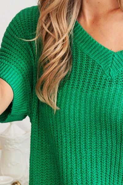 BiBi Jade V-Neck Short Sleeve Sweater