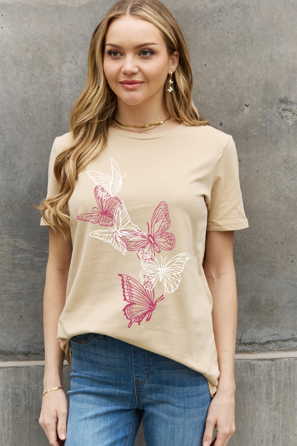 Simply Love Full Size Butterflies In Line Graphic Cotton Tee
