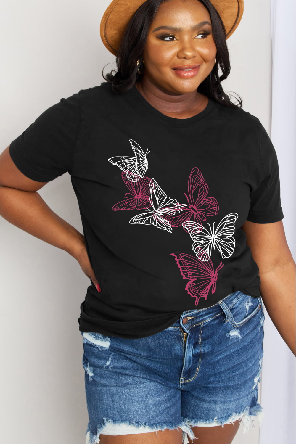 Simply Love Full Size Butterflies In Line Graphic Cotton Tee