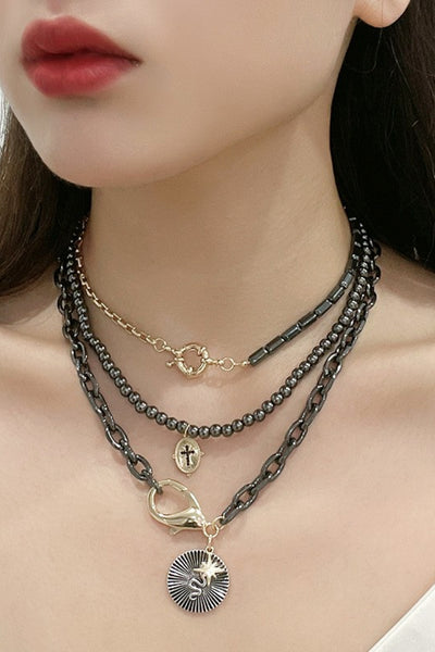 Snake and Cross Pendant Three-Piece Necklace Set