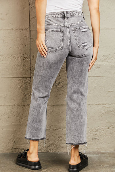 BAYEAS Braxton Acid Wash Distressed Cropped Straight Jeans