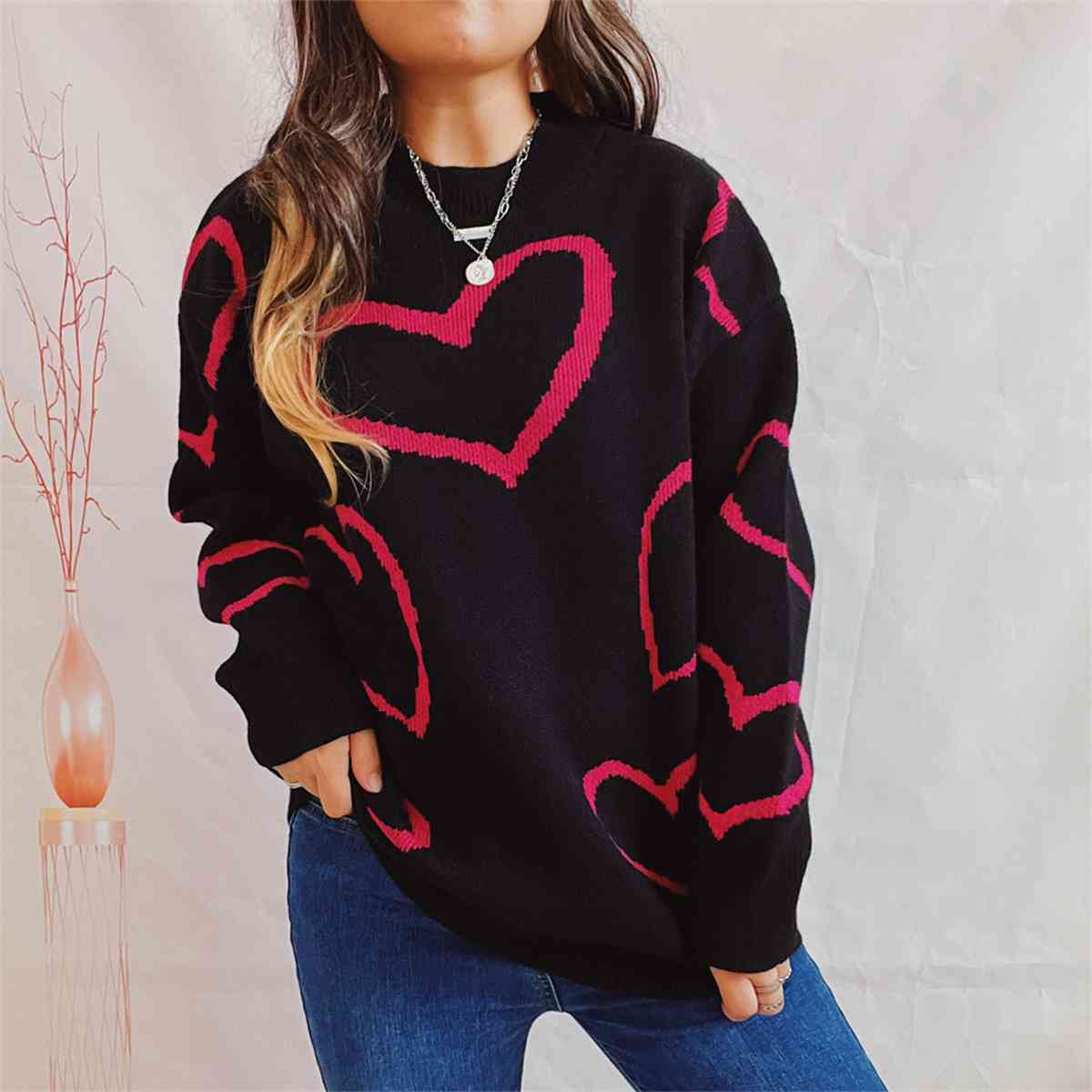 Heart's Pattern Long Sleeve Sweater