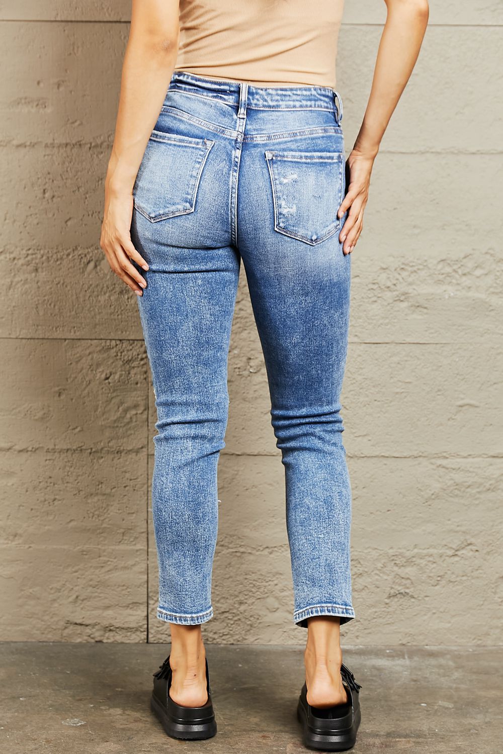BAYEAS Bridgette Mid Rise Distressed Skinny Jeans