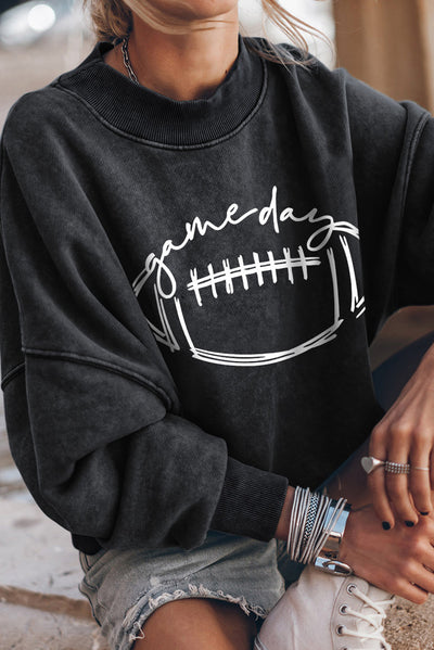 Round Neck Long Sleeve FOOTBALL Black Gameday Graphic Sweatshirt
