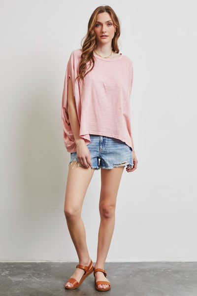 HEYSON Pink Full Size Garment-Dyed Boat Neck Oversized Top