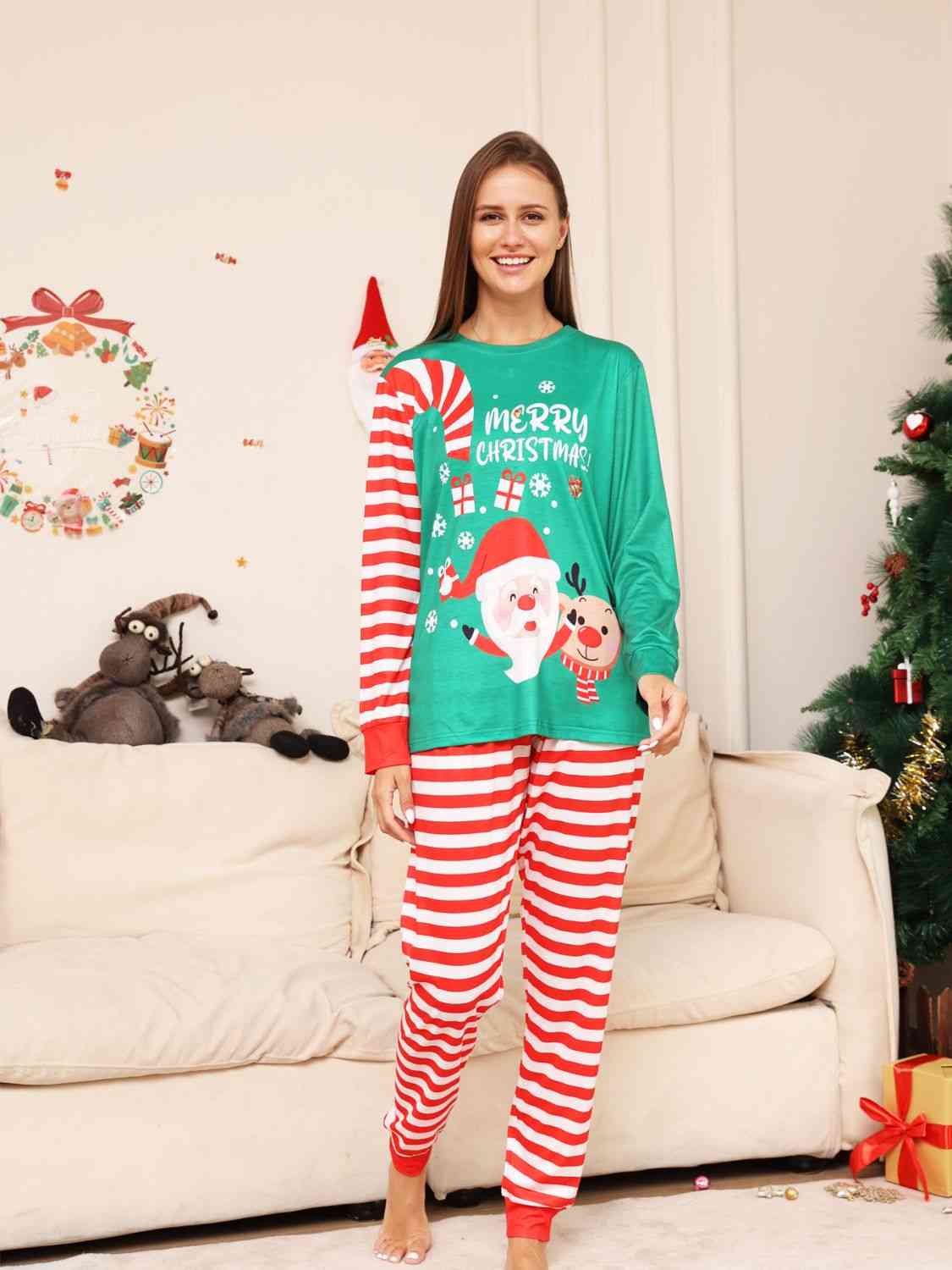 Santa Candy Cane Top and Pants Set- Women's