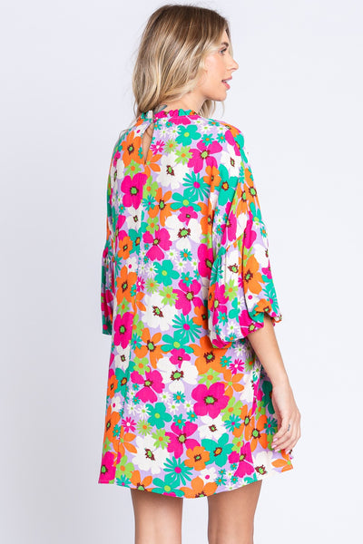 GeeGee Bianca Full Size Floral Lantern Sleeve Mini Dress