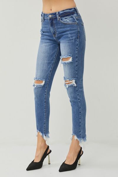 RISEN Rugged Days Distressed Frayed Hem Slim Jeans