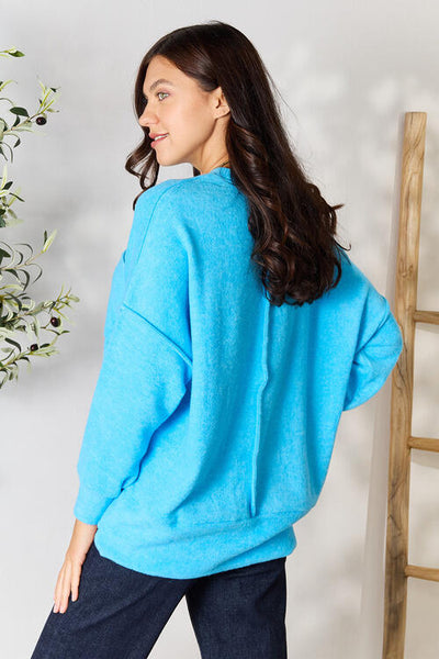Zenana Deep Sky Long Sleeve Sweater with Pocket