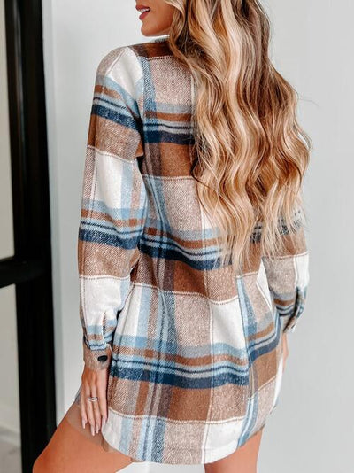 Color Me Plaid Double-Breasted Long Sleeve Coat