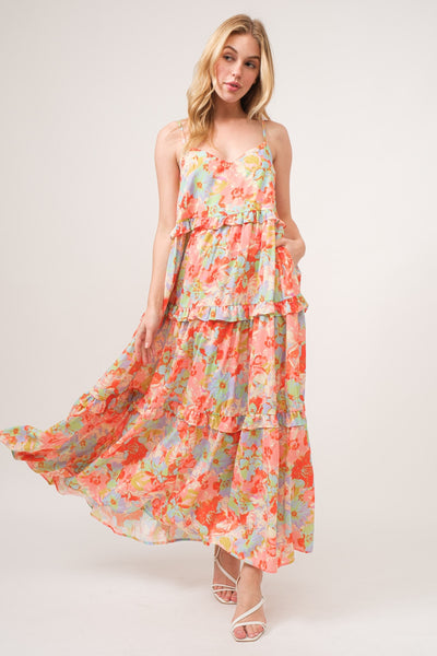 And The Why Eve Floral Ruffled Tiered Maxi Cami Dress