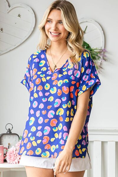 First Love Clarissa Printed V-Neck Short Sleeve Blouse