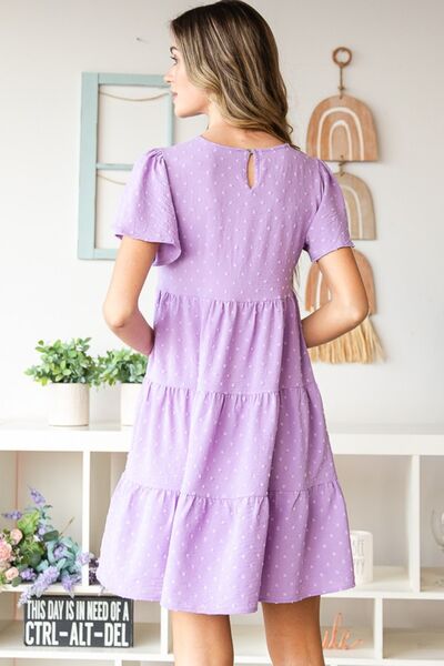 Heimish Full Size Swiss Dot Short Sleeve Tiered Dress