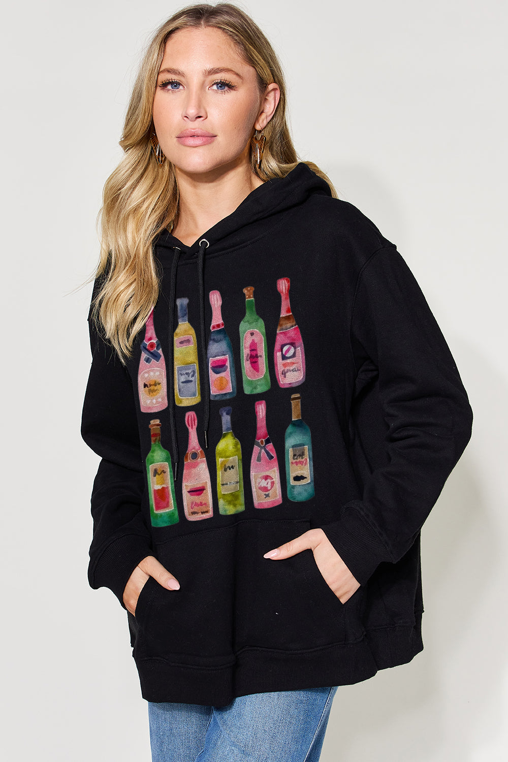 Simply Love Full Size Bottle Graphic Long Sleeve Drawstring Hoodie