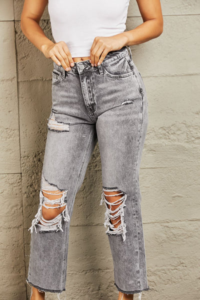 BAYEAS Braxton Acid Wash Distressed Cropped Straight Jeans