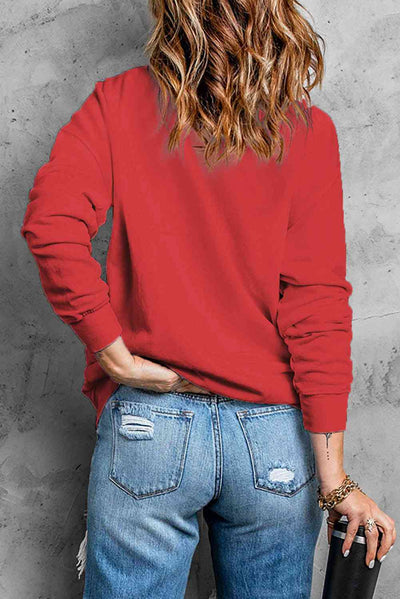 MERRY MAMA Red Graphic Round Neck Sweatshirt