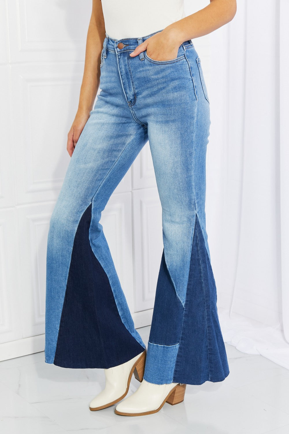 Vibrant M.I.U. Sienna Full Size Color Block Flare Jeans