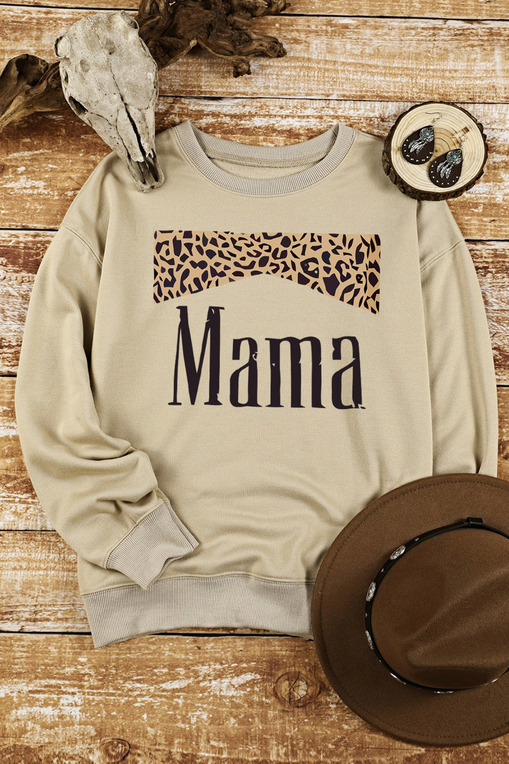 MAMA Leopard Graphic Drop Shoulder Sweatshirt