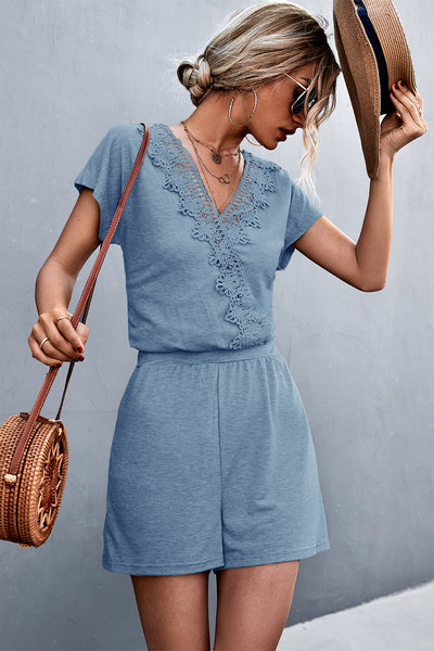 Stay With Me Lace Trim V-Neck Romper