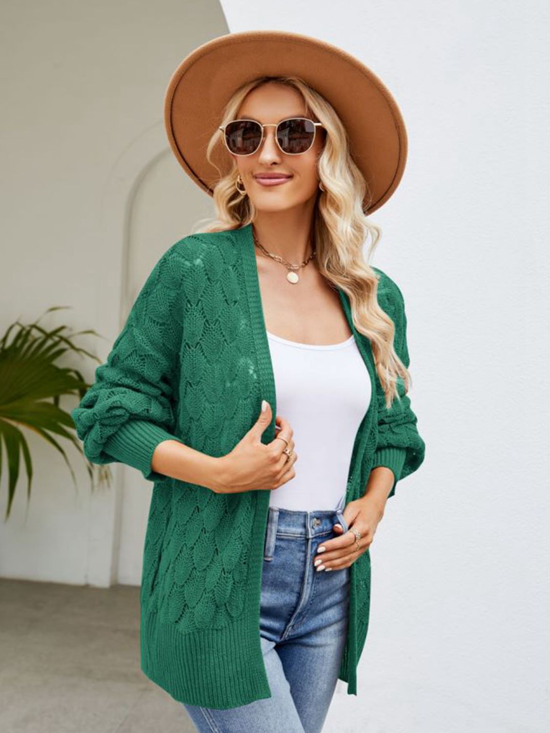 Jess Open Front Ribbed Trim Cardigan