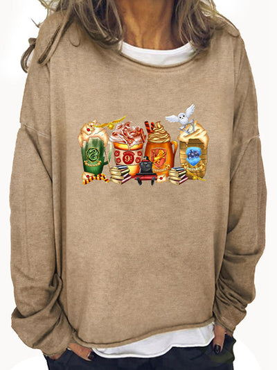 Harry Potter Houses Graphic Round Neck Roll Hem Sweatshirt