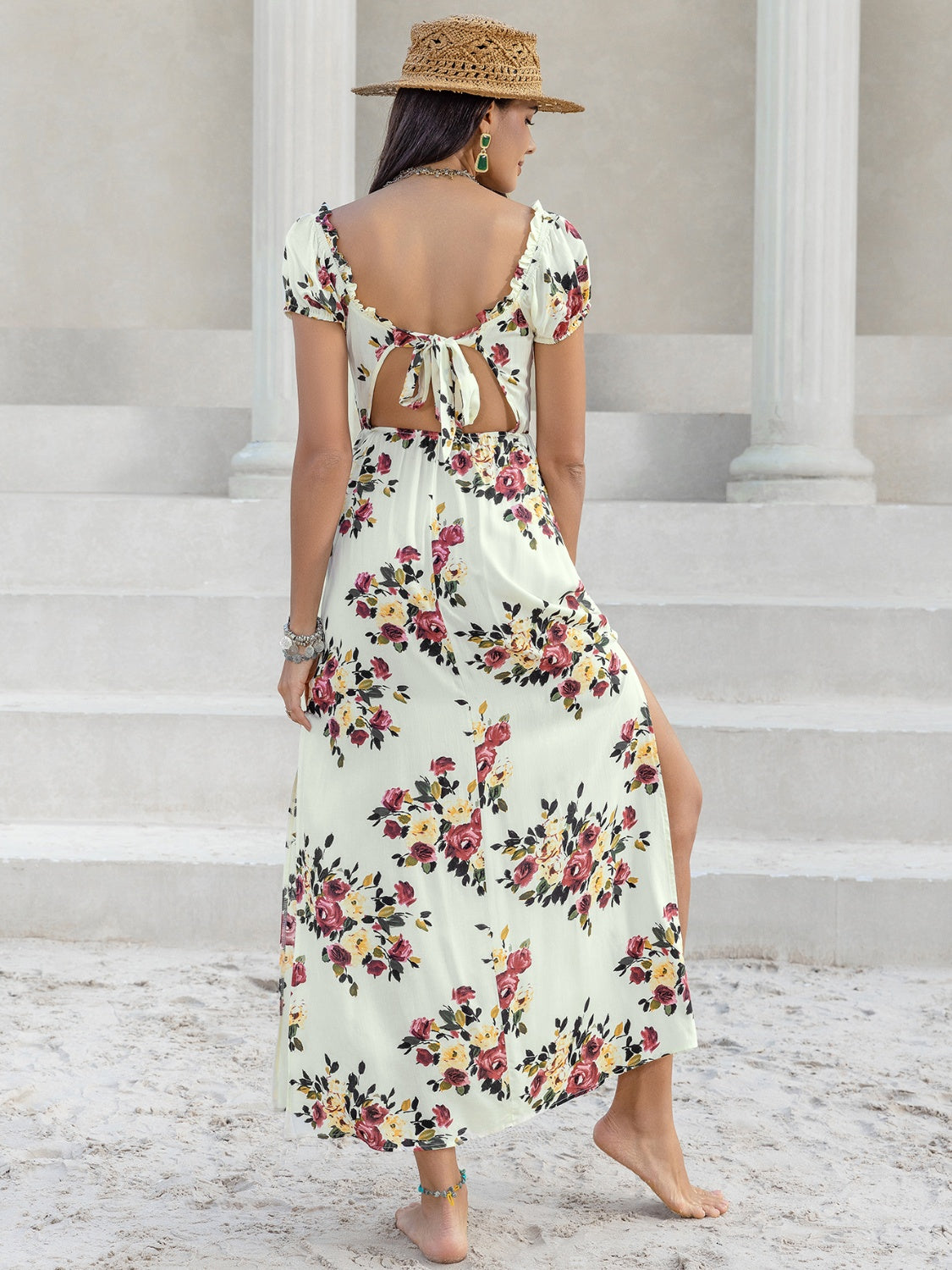 Island In The Sun Tied Slit Floral Short Sleeve Dress