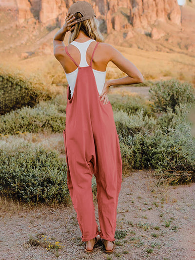 Double Take Full Size Sleeveless V-Neck Pocketed Jumpsuit Aspen colors