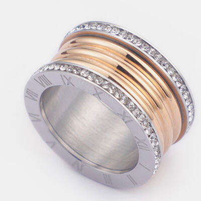Inlaid Two Tone Zircon Stainless Steel Ring