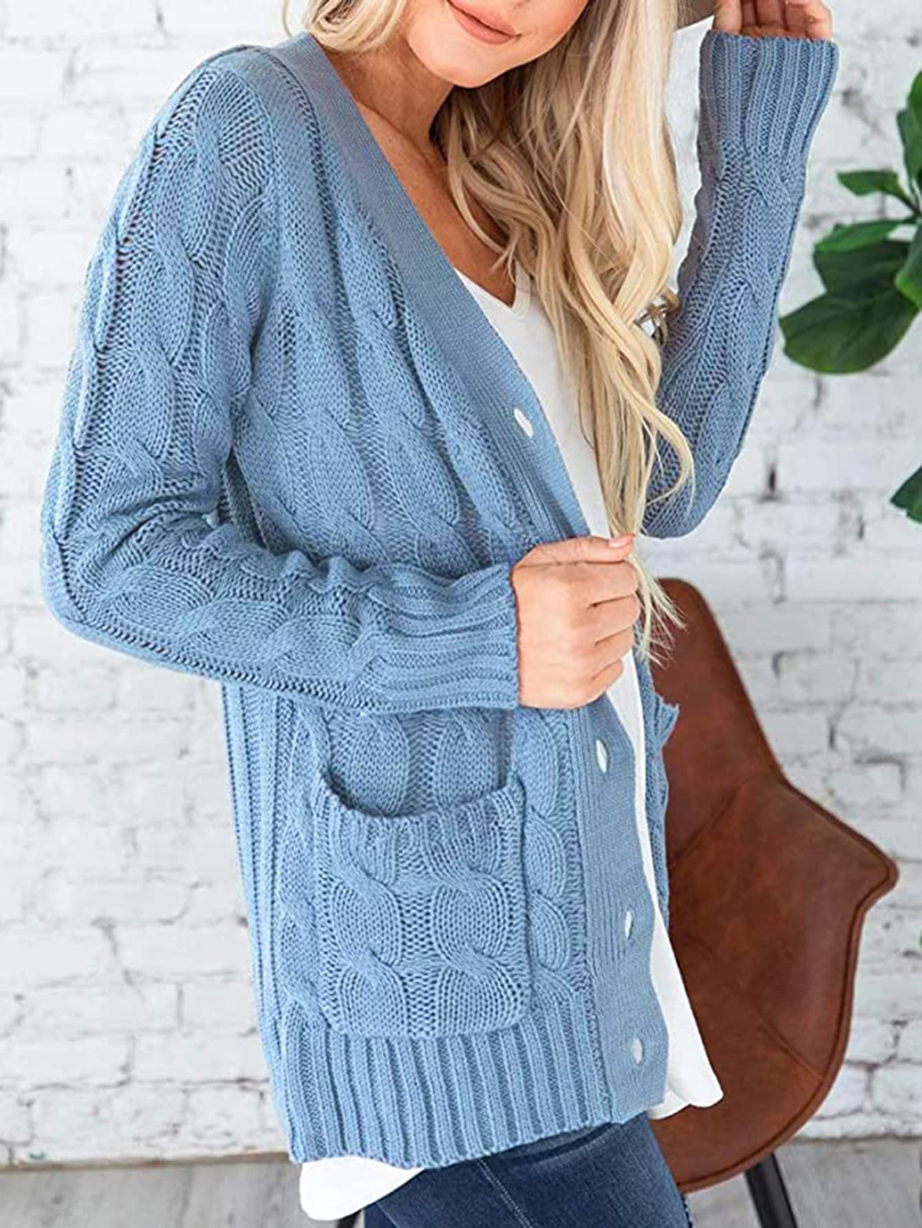 Carly Cable-Knit Buttoned Cardigan with Pockets