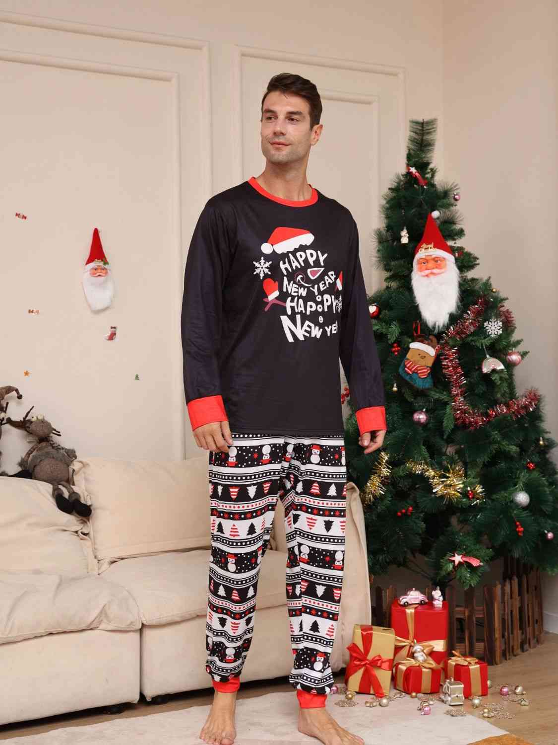 Happy New Year Graphic Top and Pants Set- Men's