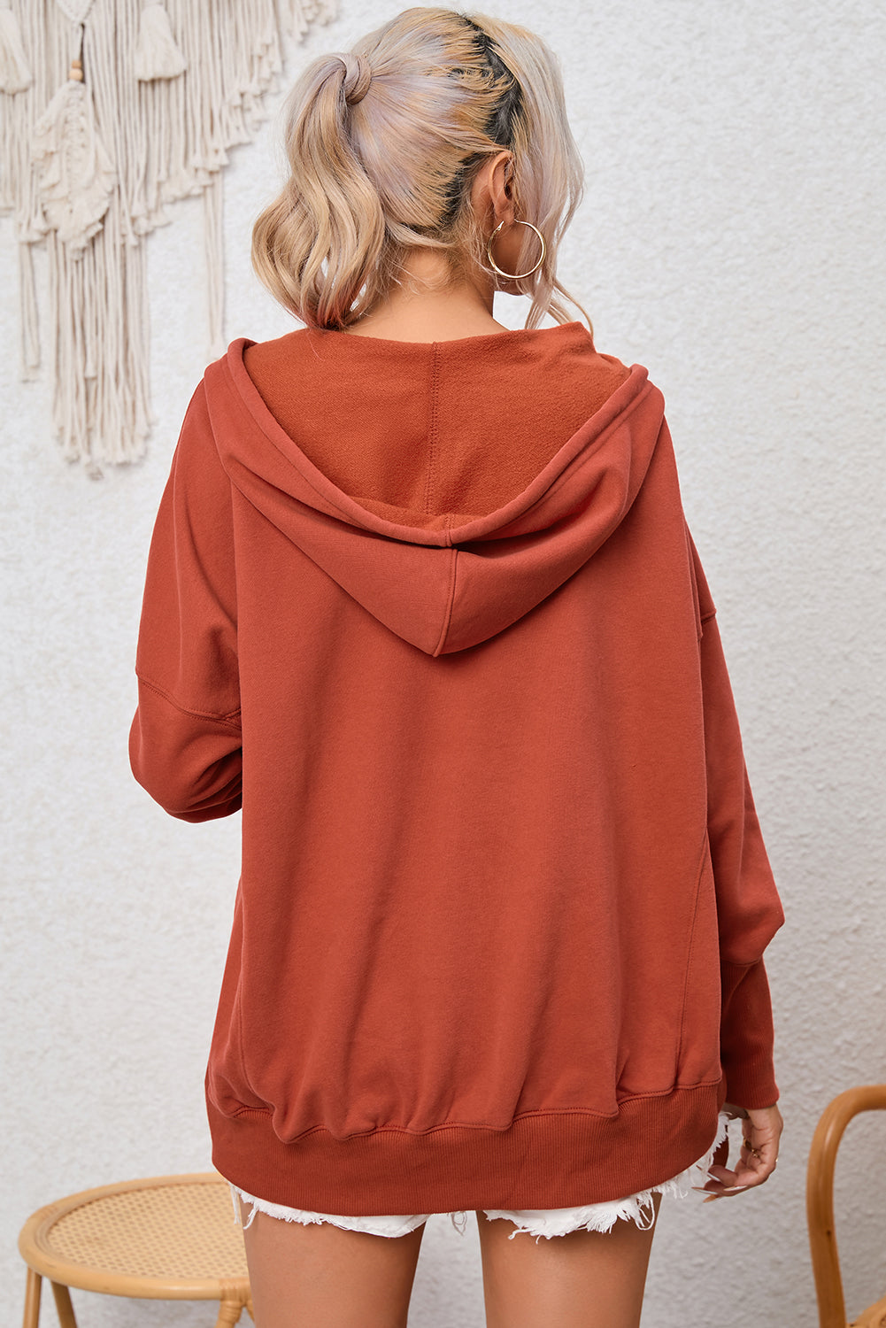Tori Dropped Shoulder Buttoned Hoodie