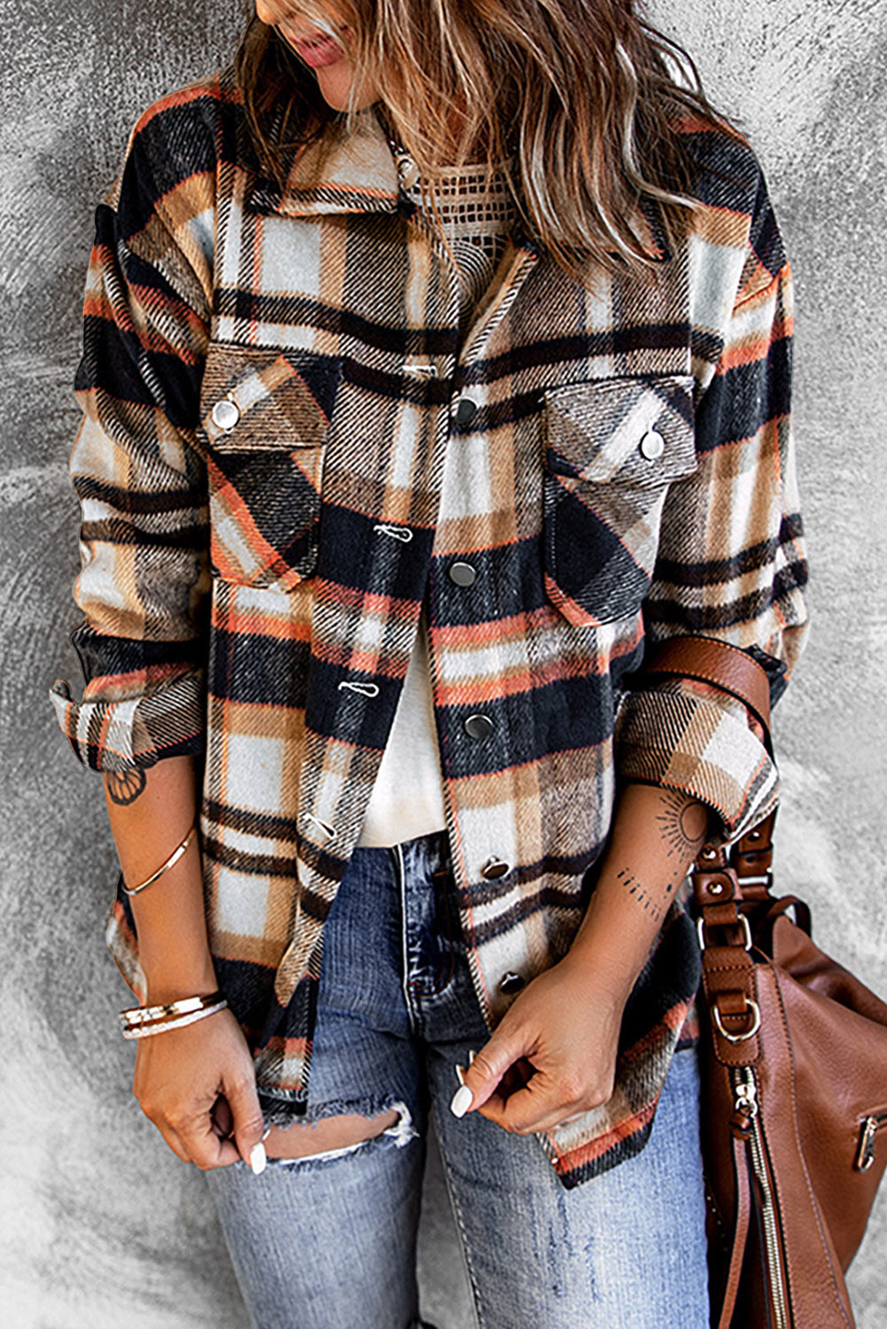 Campfire Plaid Button Front Shirt Jacket with Breast Pockets