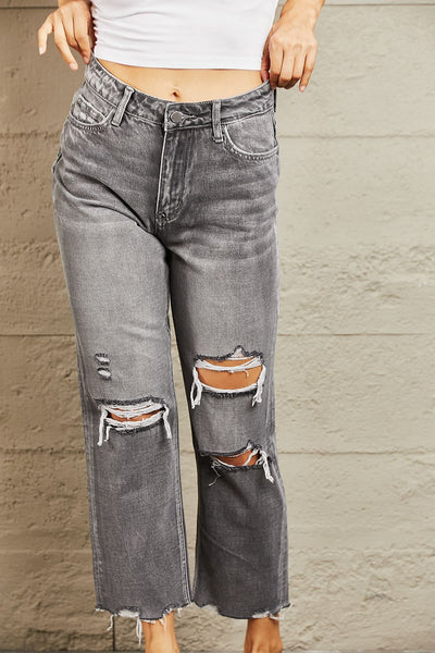BAYEAS Beatrice Mid Rise Distressed Cropped Dad Jeans